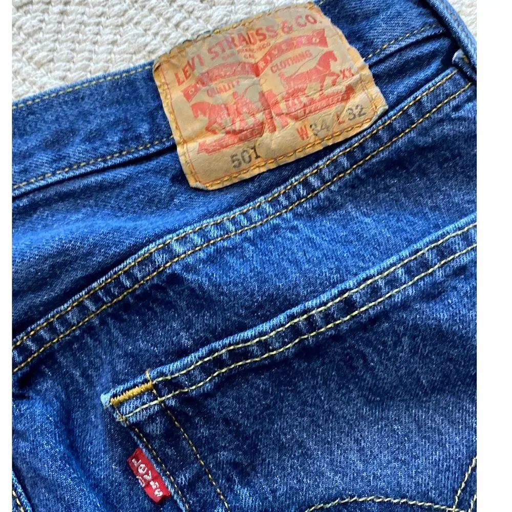 Levi's 501 Original Fit Jeans Men's 34x32 Button Fly Dark Wash Denim StraightLeg